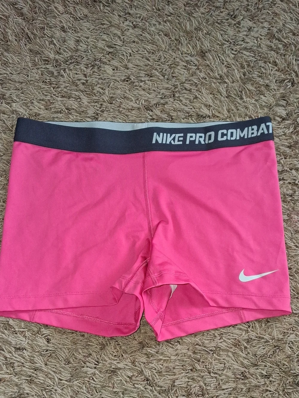 Nike Pink Women's Athletic Compression Shorts with Grey Waistband Size L Large